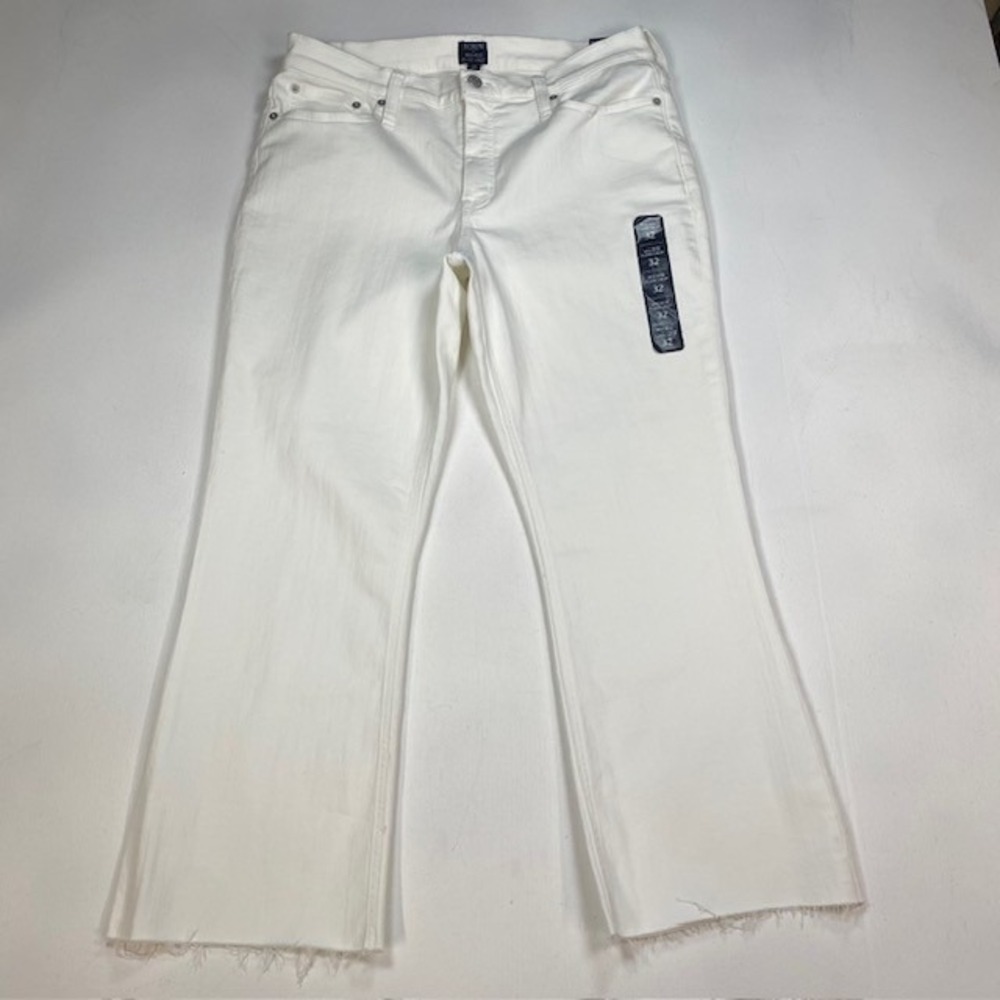 J.Crew White Mid-Rise Flare Crop Jeans Raw Hem BO933 Size 32 NWT